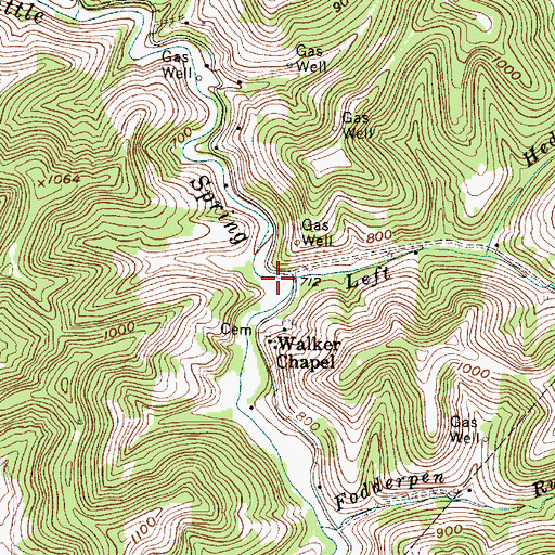 Topographic Map of Left Fork Little Spring Creek, WV