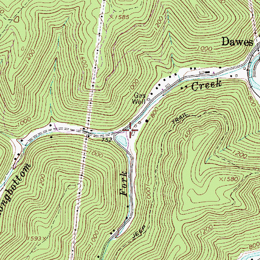 Topographic Map of Left Fork Longbottom Creek, WV