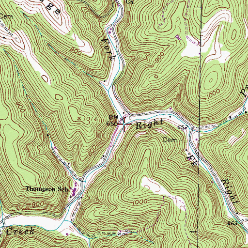 Topographic Map of Left Fork Mill Creek, WV