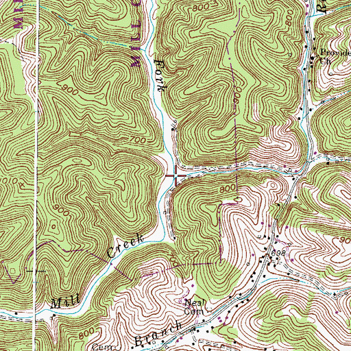 Topographic Map of Left Fork Mill Creek, WV