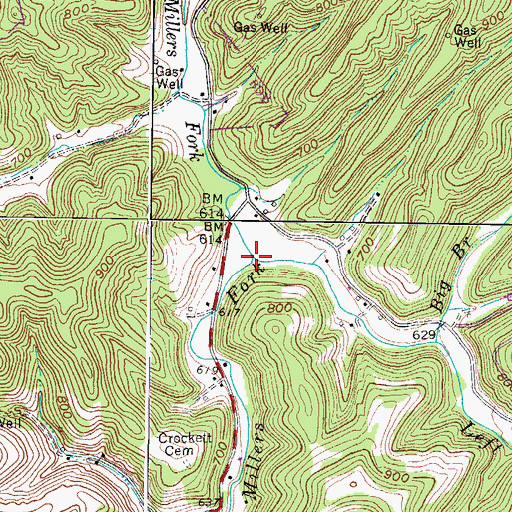 Topographic Map of Left Fork Millers Fork, WV