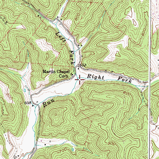 Topographic Map of Left Fork Mud Run, WV