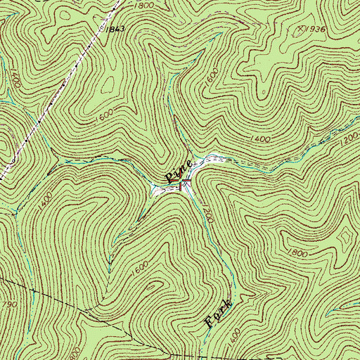 Topographic Map of Left Fork Pine Creek, WV