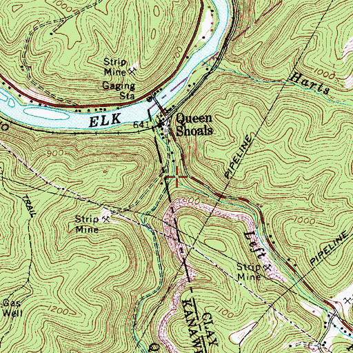 Topographic Map of Left Fork Queen Shoals Creek, WV