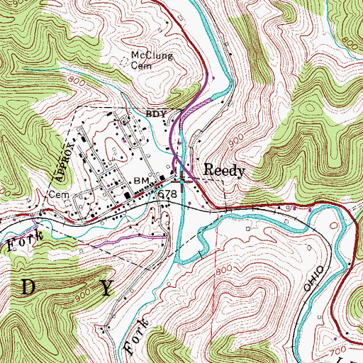 Topographic Map of Left Fork Reedy Creek, WV