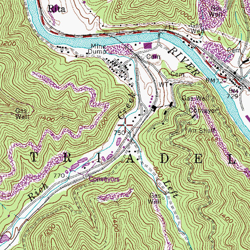 Topographic Map of Left Fork Rich Creek, WV