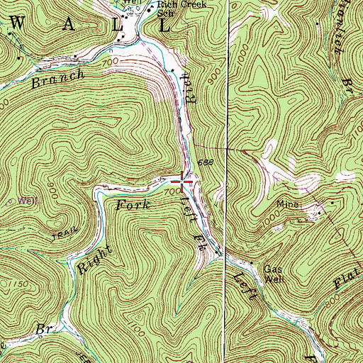 Topographic Map of Left Fork Rich Creek, WV