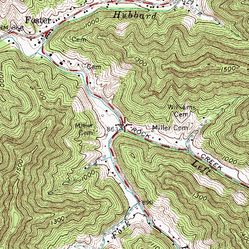 Topographic Map of Left Fork Rock Creek, WV