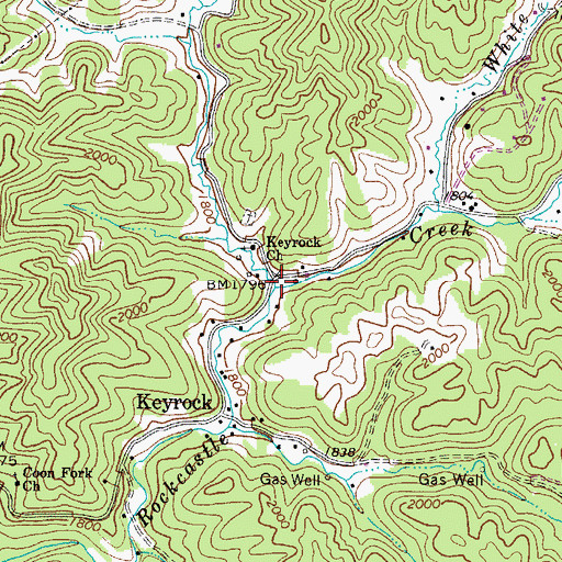 Topographic Map of Left Fork Rockcastle Creek, WV