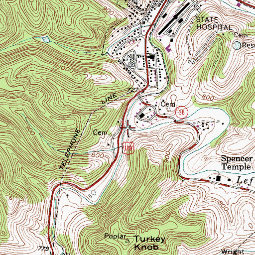 Topographic Map of Left Fork Spring Creek, WV