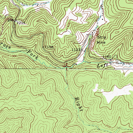 Topographic Map of Left Fork Spruce Fork, WV