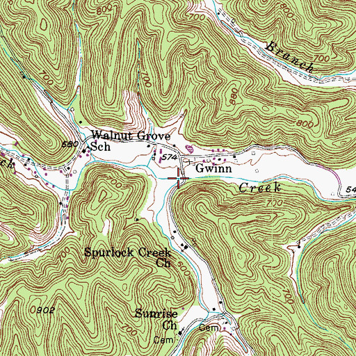 Topographic Map of Left Fork Sprulock Creek, WV