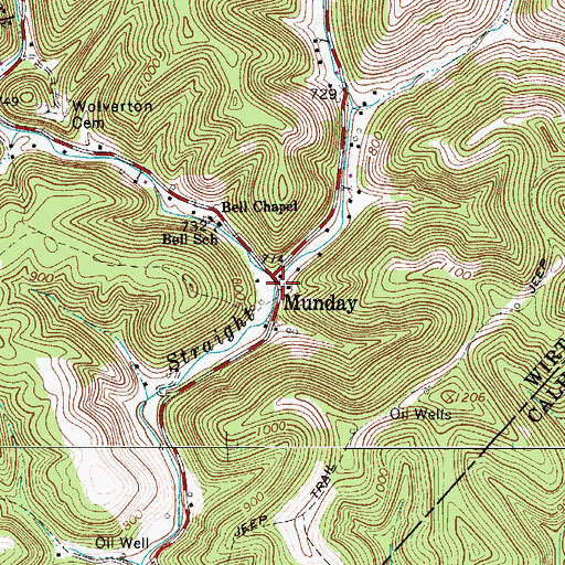 Topographic Map of Left Fork Straight Creek, WV