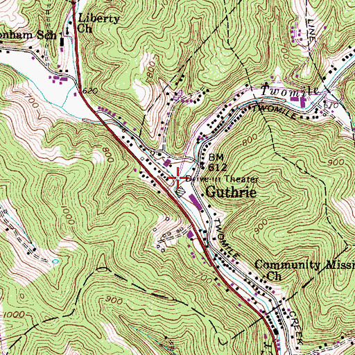 Topographic Map of Left Fork Twomile Creek, WV