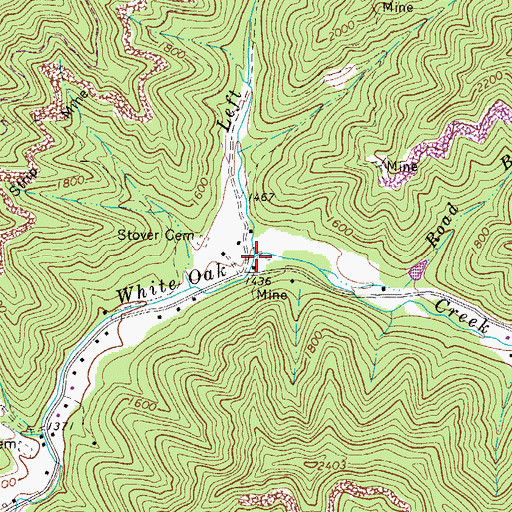 Topographic Map of Left Fork White Oak Creek, WV
