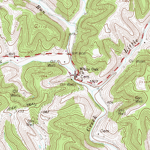 Topographic Map of Left Fork White Oak Creek, WV