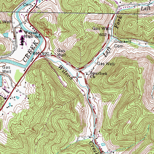 Topographic Map of Left Fork Wilson Creek, WV