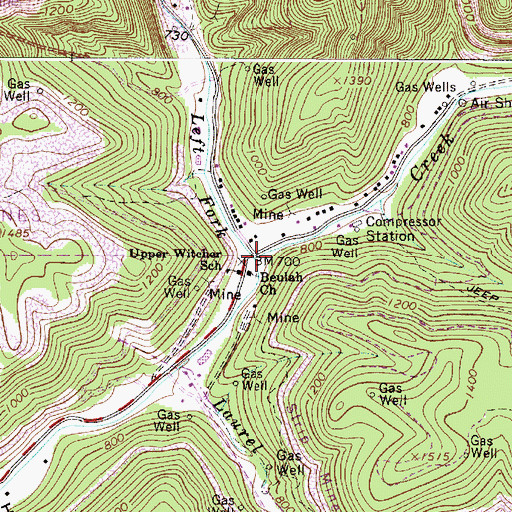 Topographic Map of Left Fork Witcher Creek, WV