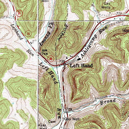 Topographic Map of Left Hand, WV