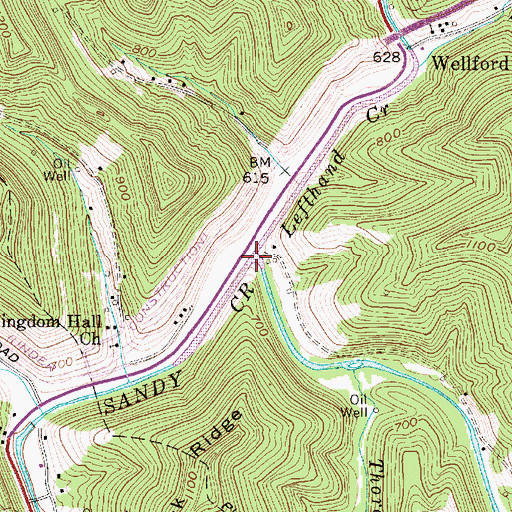 Topographic Map of Left Hand Creek, WV