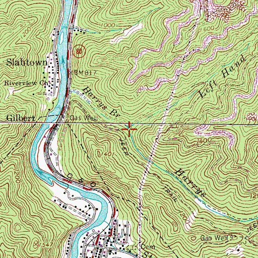 Topographic Map of Left Hand Fork Harrys Branch, WV