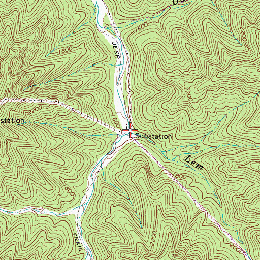 Topographic Map of Lem Fork, WV