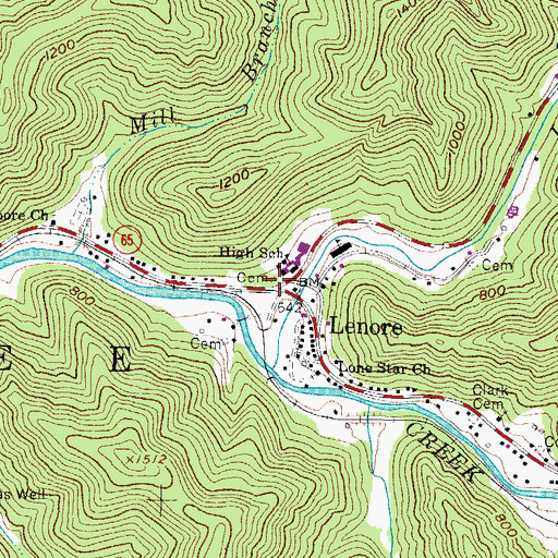 Topographic Map of Lenore, WV