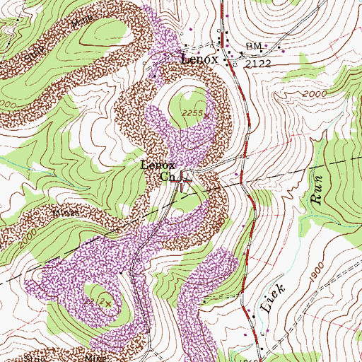 Topographic Map of Lenox Church, WV