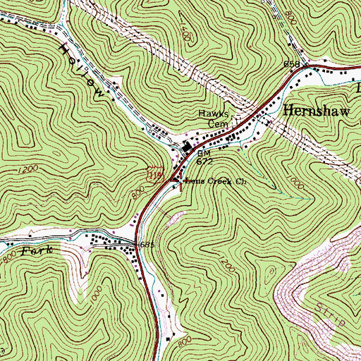 Topographic Map of Lens Creek Church, WV