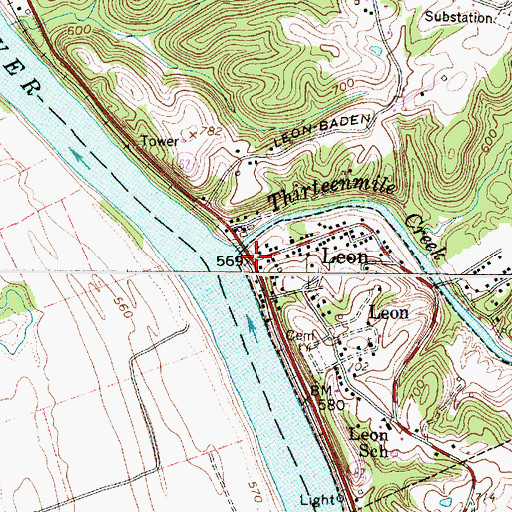 Topographic Map of Leon, WV