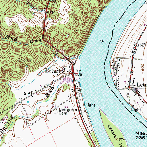 Topographic Map of Letart, WV