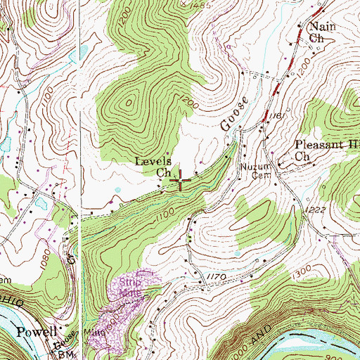 Topographic Map of Levels Church, WV