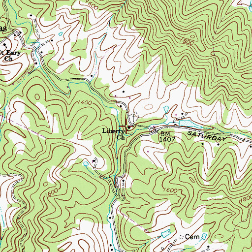 Topographic Map of Liberty Church, WV