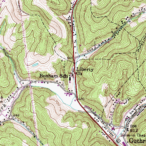 Topographic Map of Liberty Church, WV