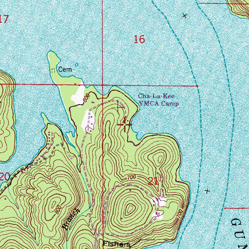 Topographic Map of Cha-La-Kee YMCA Camp, AL
