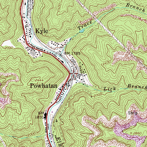 Topographic Map of Lick Branch, WV