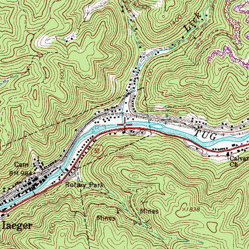 Topographic Map of Lick Branch, WV