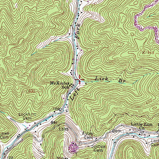 Topographic Map of Lick Branch, WV