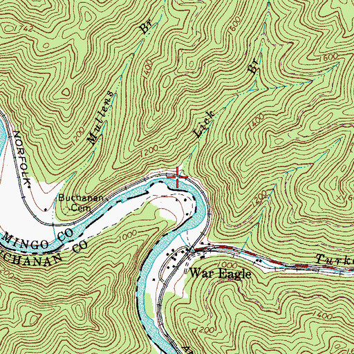 Topographic Map of Lick Branch, WV