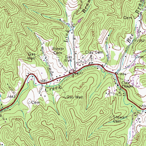 Topographic Map of Lick Branch, WV