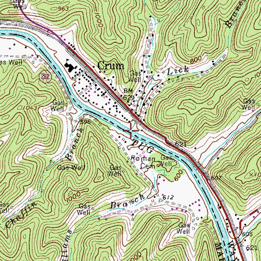 Topographic Map of Lick Branch, WV