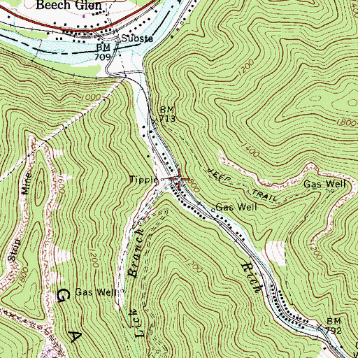 Topographic Map of Lick Branch, WV