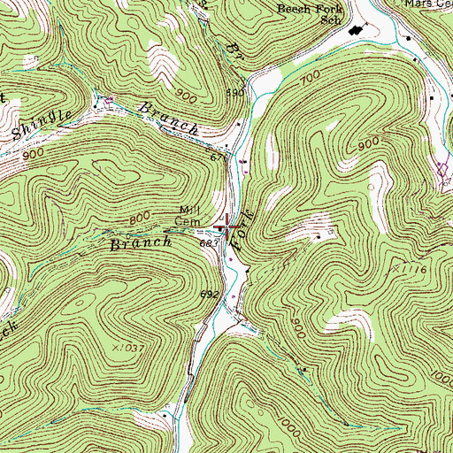 Topographic Map of Lick Branch, WV
