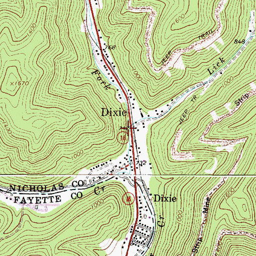 Topographic Map of Lick Branch, WV
