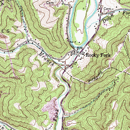 Topographic Map of Lick Branch, WV