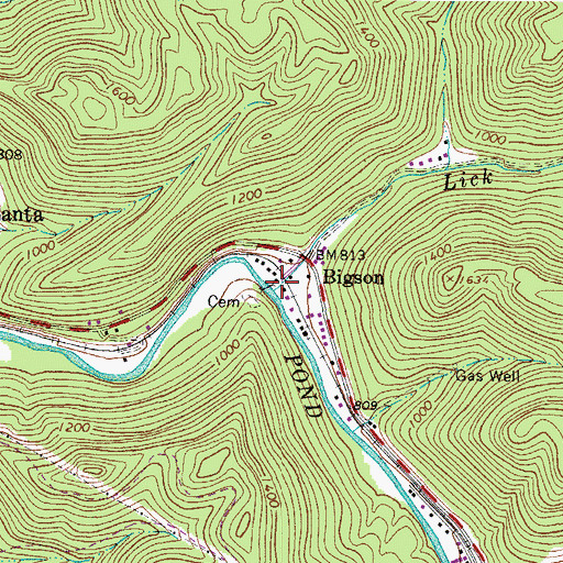 Topographic Map of Lick Branch, WV