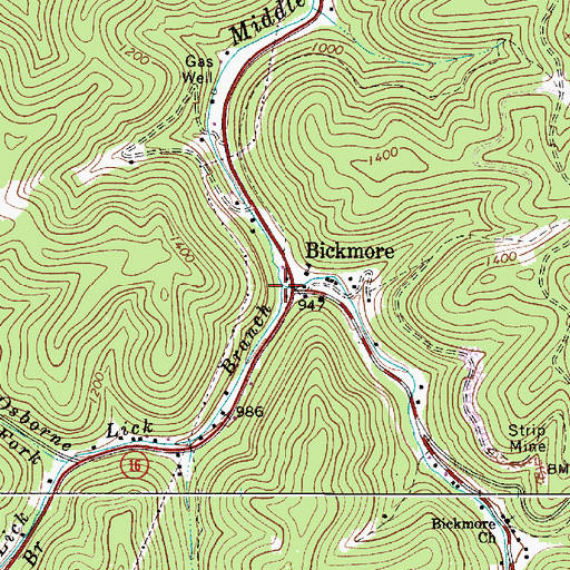 Topographic Map of Lick Branch, WV