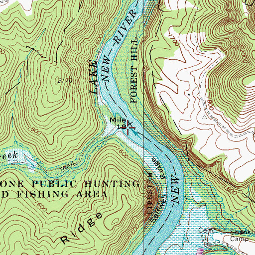 Topographic Map of Lick Creek, WV