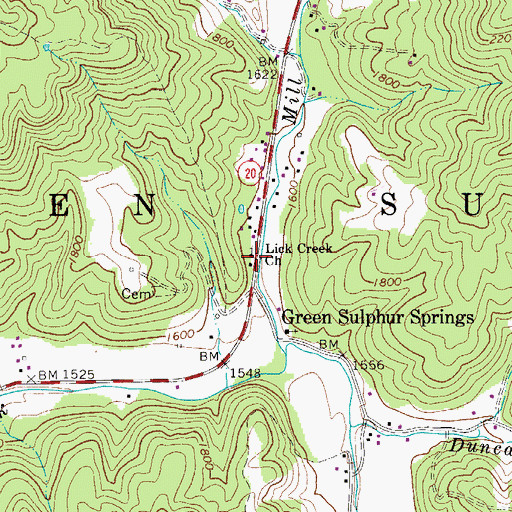 Topographic Map of Lick Creek Church, WV