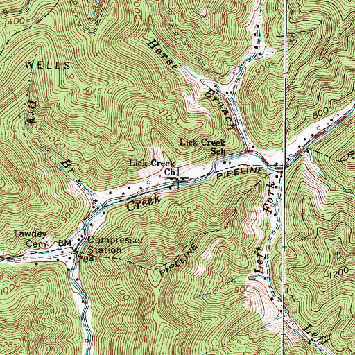 Topographic Map of Lick Creek Church, WV